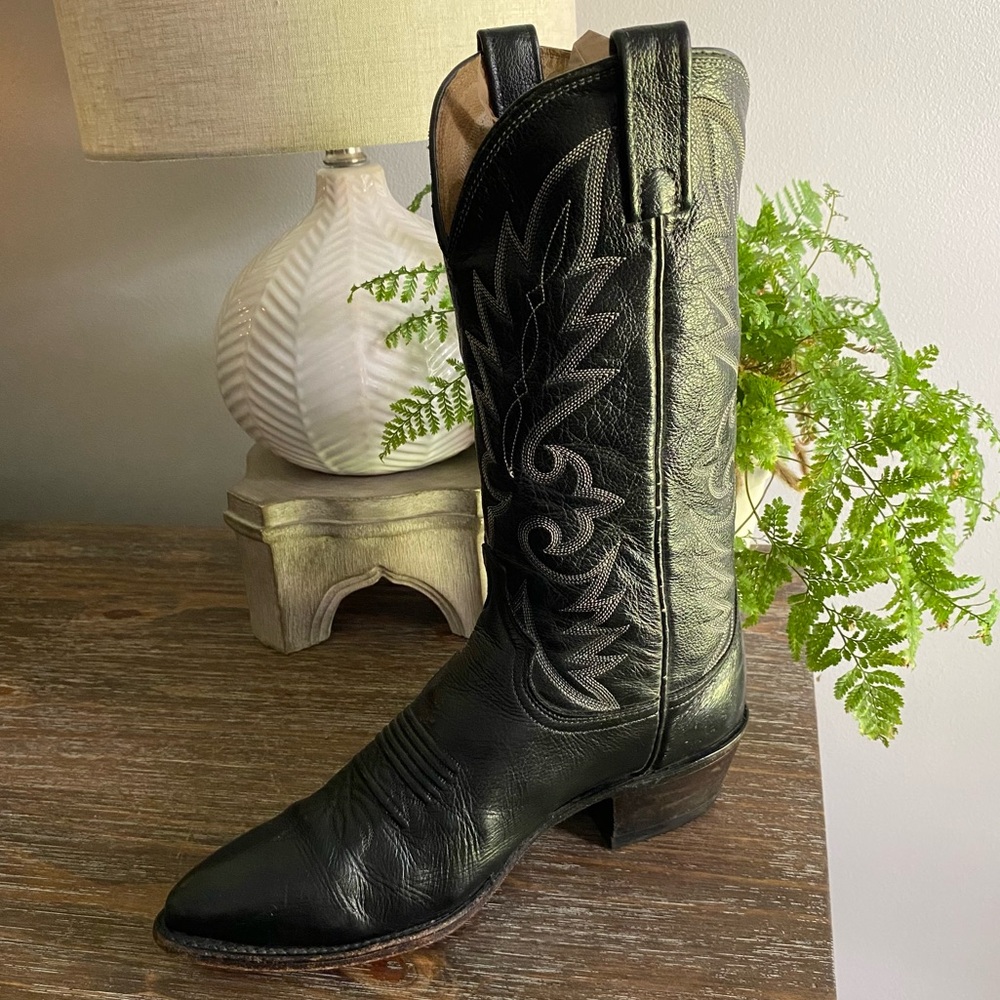 Vintage Mens Dan Post Leather Western Cowboy Boots 8.5 D Black - Picture 10 of 11